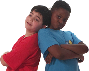 two boys back to back with arms crossed